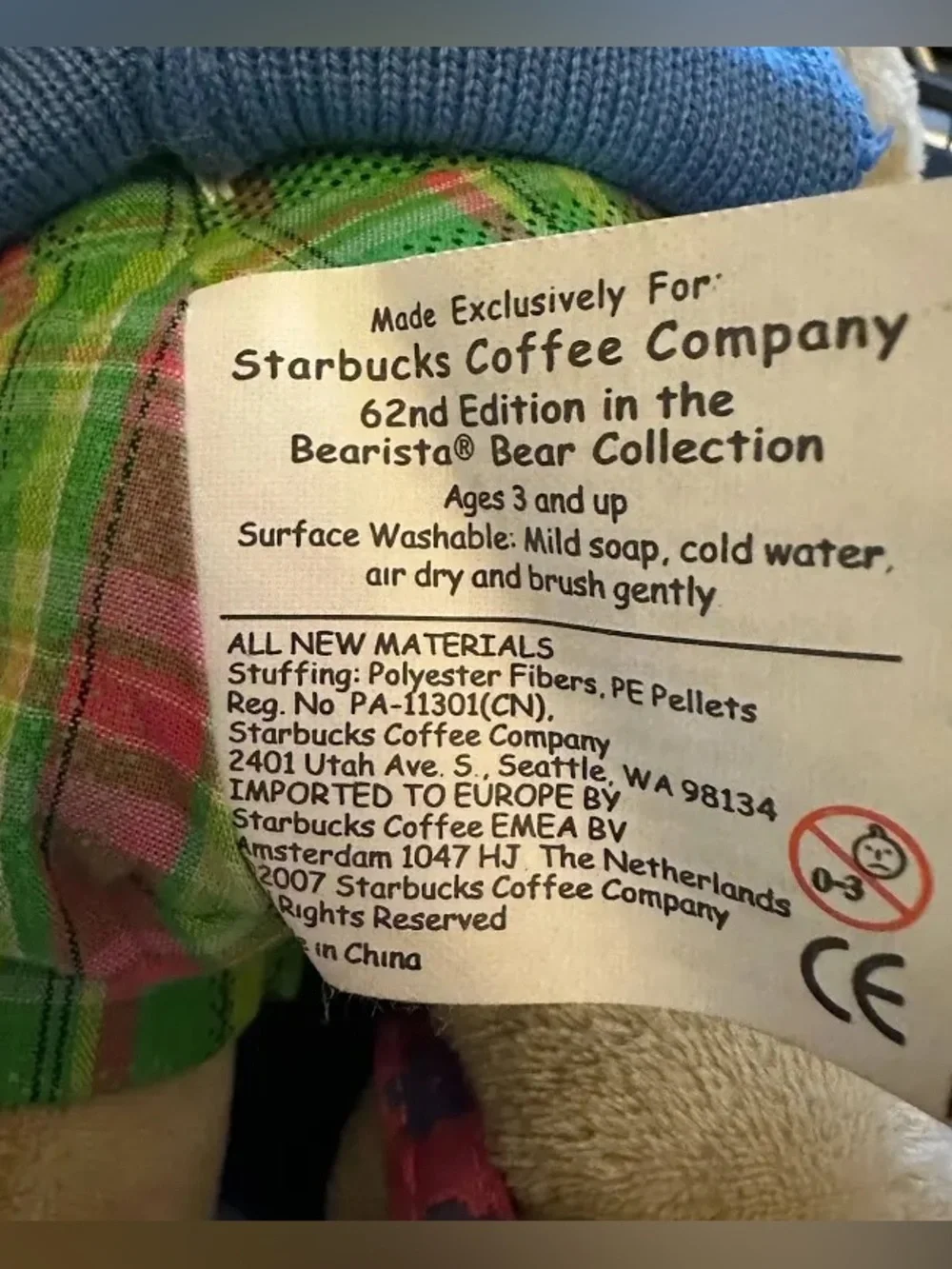 Starbucks Barista preppy Bear in Pink Shirt and Green Shorts sweater 2007 62th